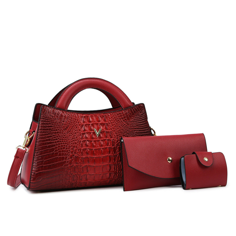 Leather Crocodile Pattern Handbag