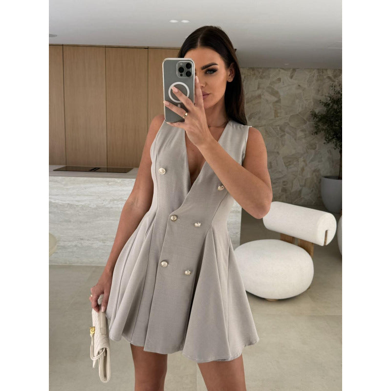 Sleeveless Double Breasted Elegance Dress