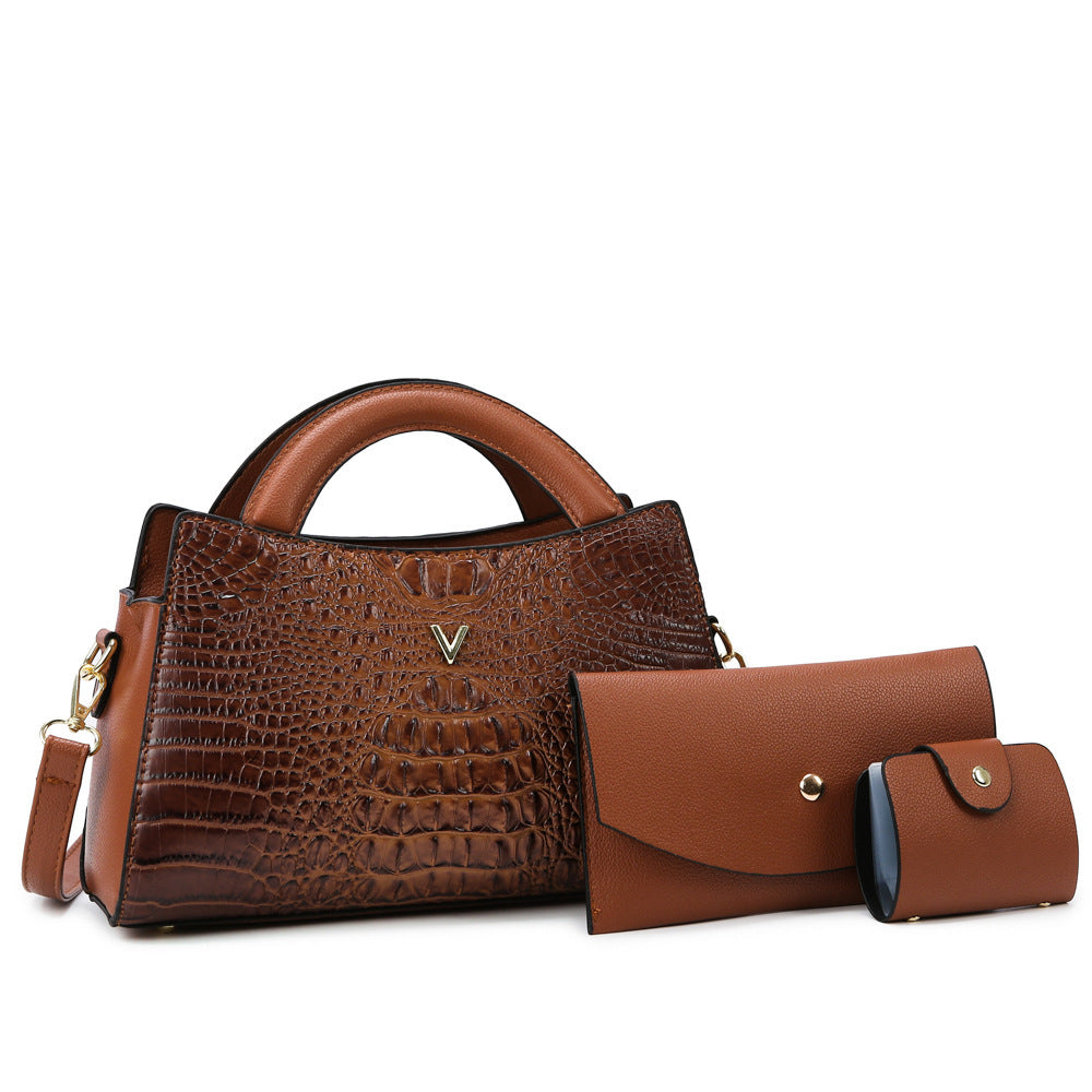 Leather Crocodile Pattern Handbag