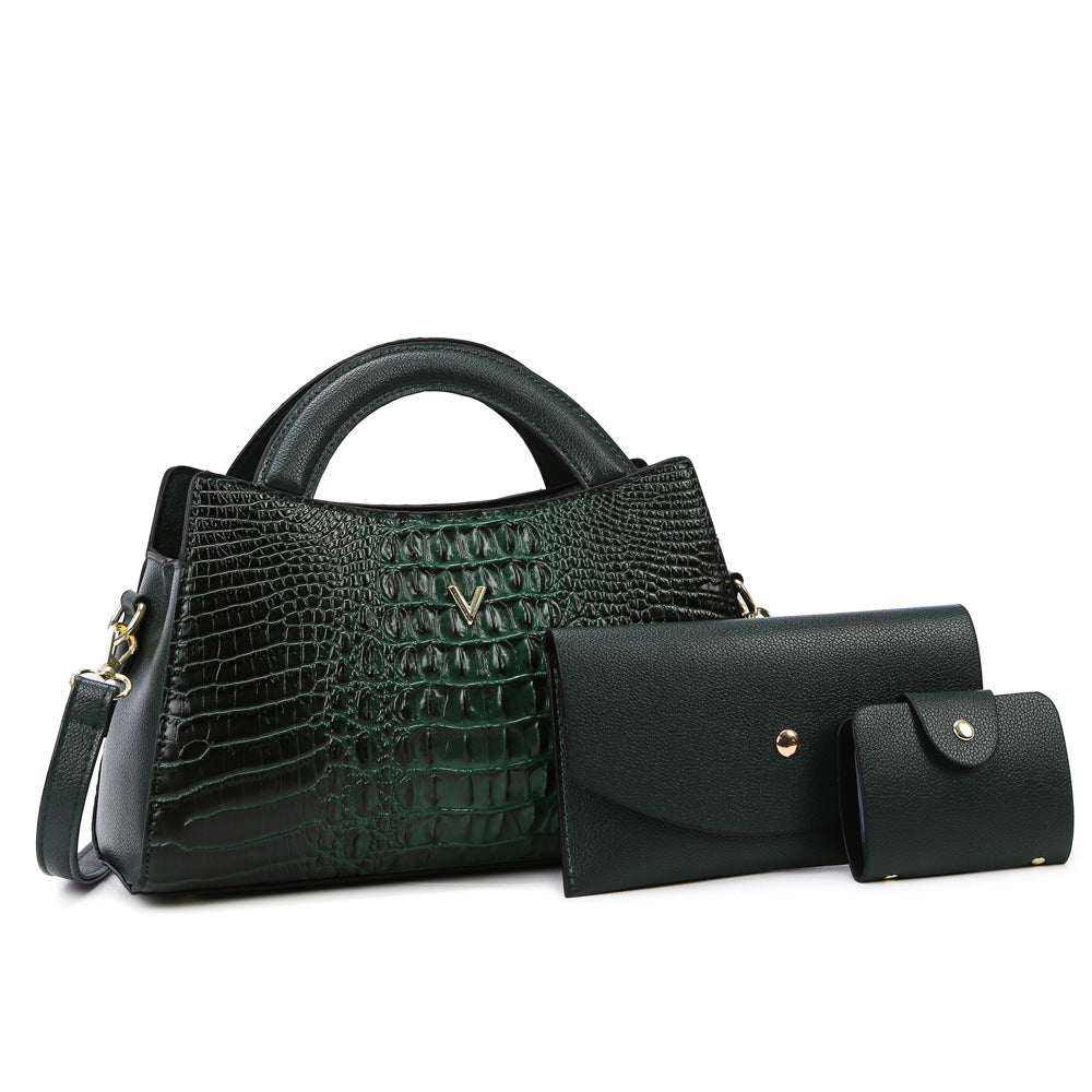 Leather Crocodile Pattern Handbag