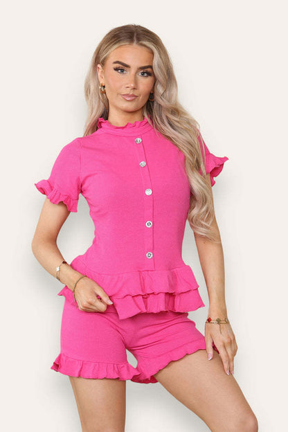 Diamond Frilled Edge Short Co-Ord Set