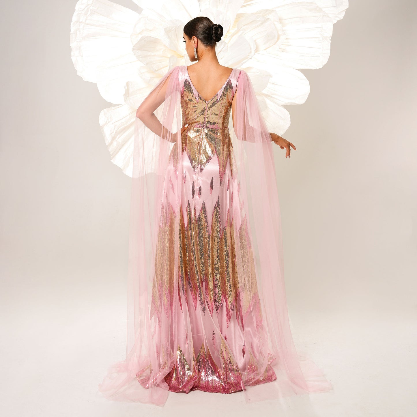 Long Sleeve Sequins Swing Evening Dress