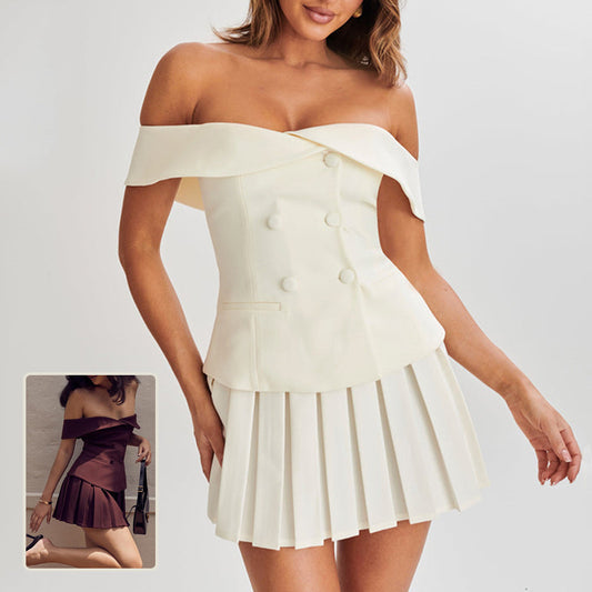 Elegant Off-shoulder Top & Pleated Skirt