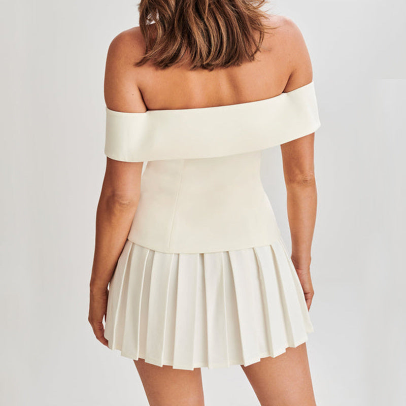 Elegant Off-shoulder Top & Pleated Skirt