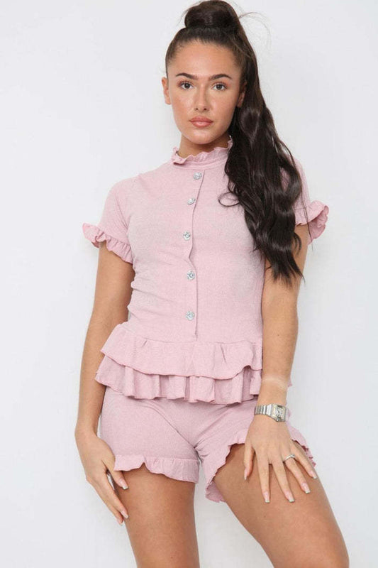 Diamond Frilled Edge Short Co-Ord Set