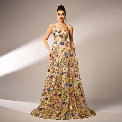 Sequined Floral Gown
