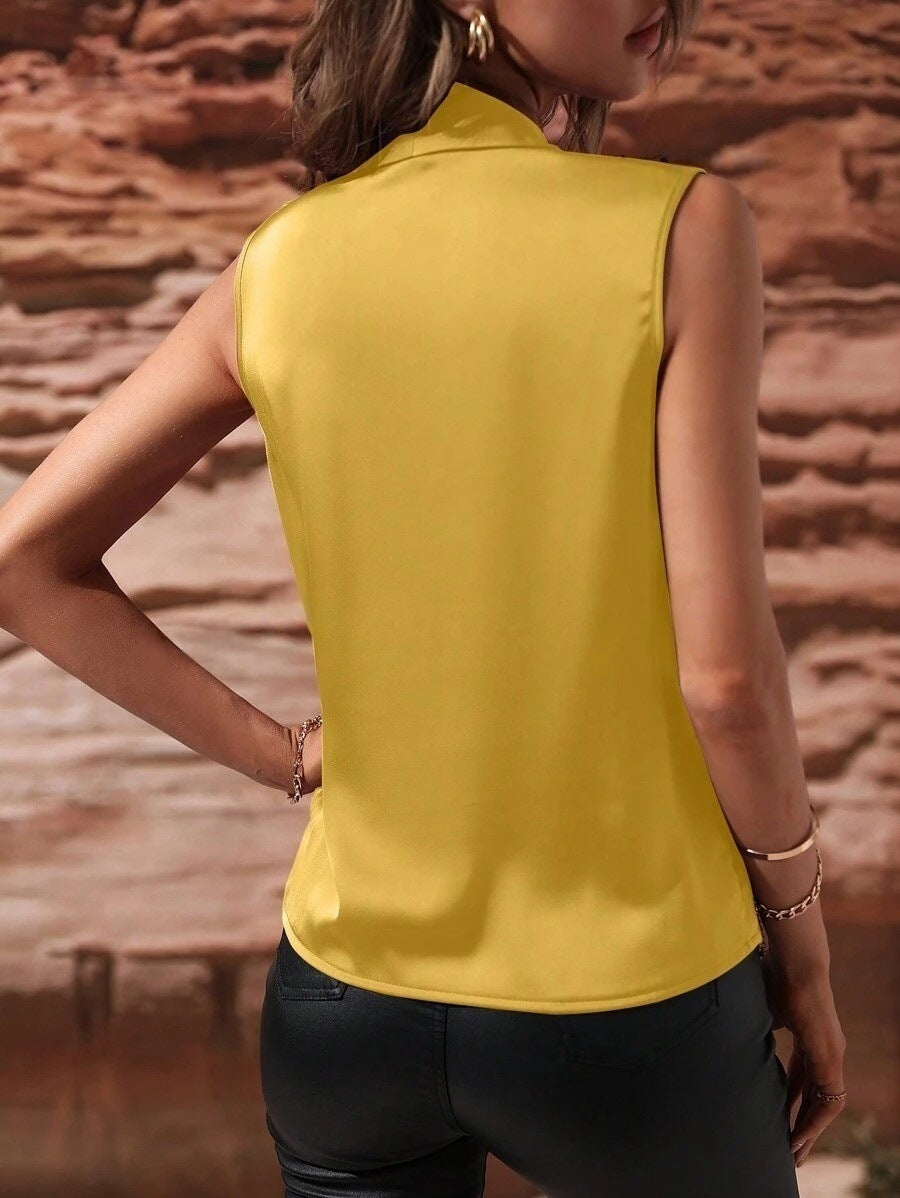 Sleeveless Satin Pleated Blouse