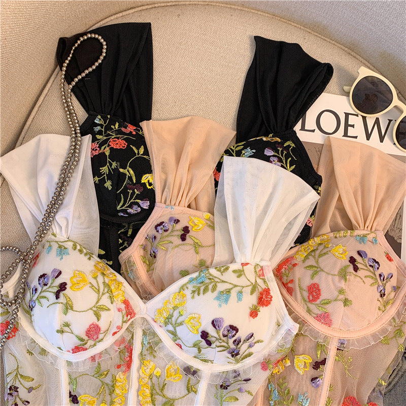 Embroidered Lace Back Floral Vest