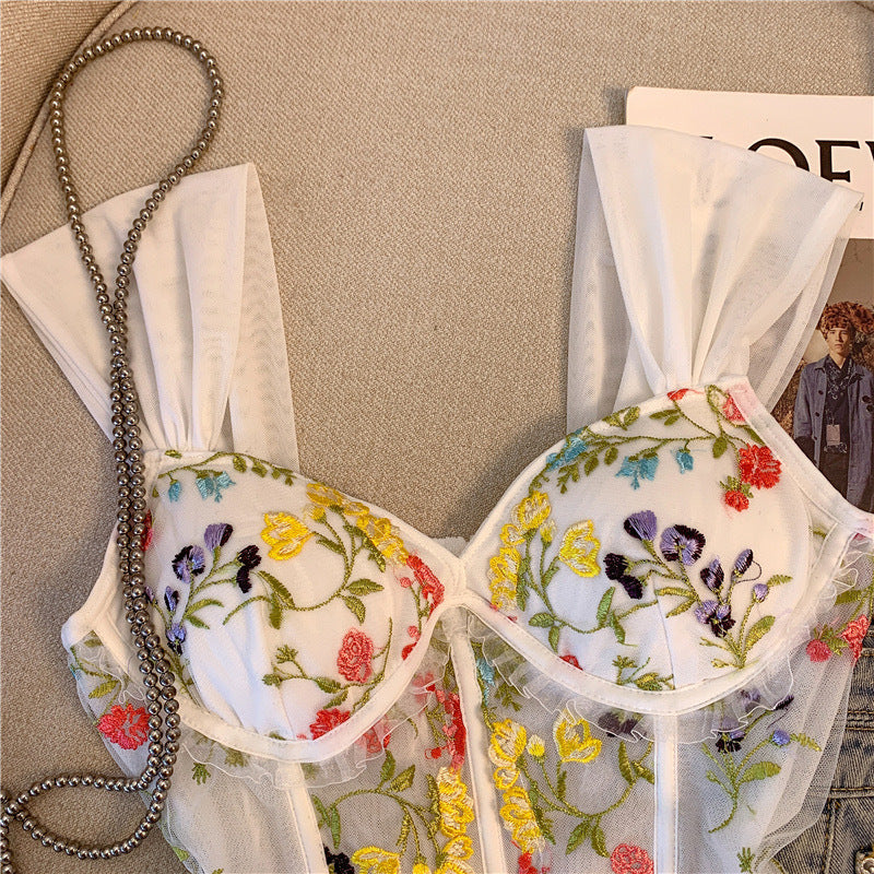 Embroidered Lace Back Floral Vest