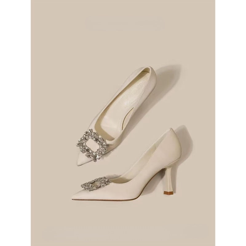 French Pointed Diamond High Heels