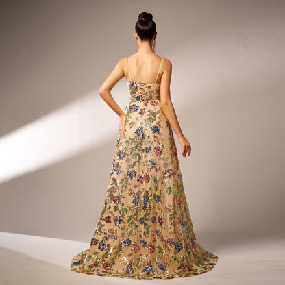 Sequined Floral Gown