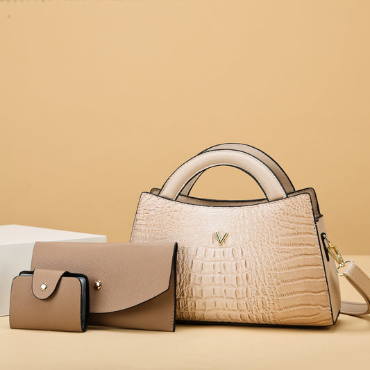 Leather Crocodile Pattern Handbag