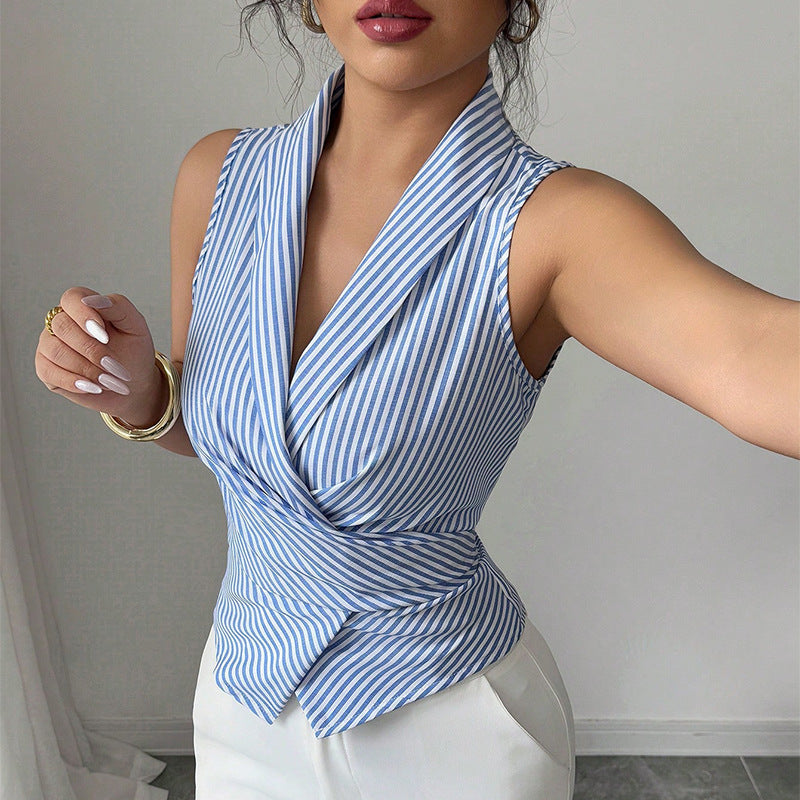 Striped Sleeveless Lace-up Waist Slimming Vest